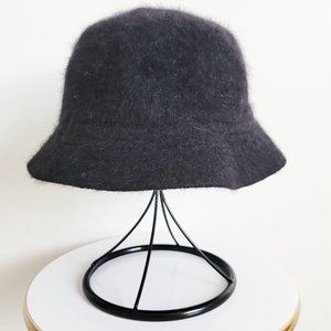 Vintage Wool Angora Bucket Hat, Black Fluffy Bucket Hat, Black Fluffy Brim Hat